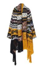 Oscar De La Renta Fringed Floral-embroidered Wool-blend Coat