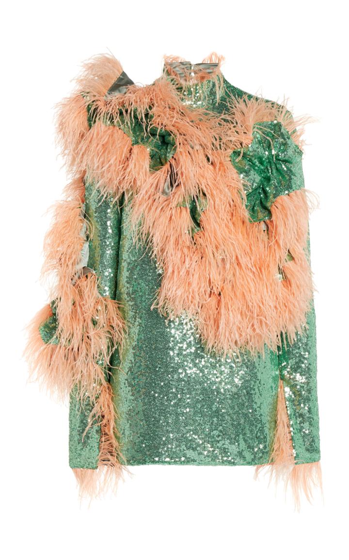 Moda Operandi Germanier Feather Long Sleeve Mini Dress