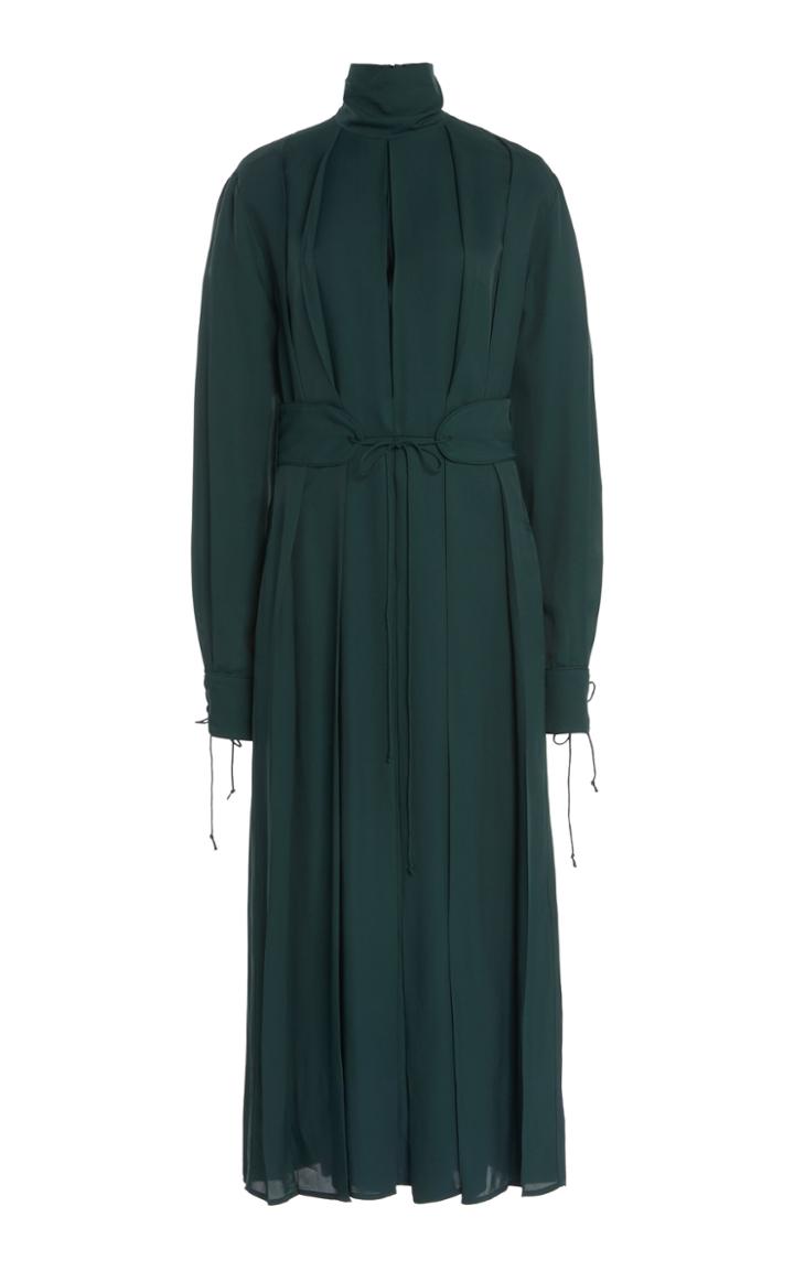 Moda Operandi Victoria Beckham Mock Neck Pleated Midi Dress