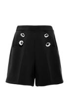 Lela Rose Flower Button High-waisted Gabardine Shorts
