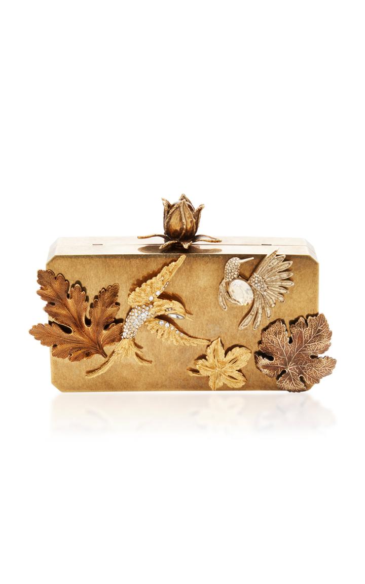 Oscar De La Renta Crystal Love Birds Metal Minaudiere Box Clutch