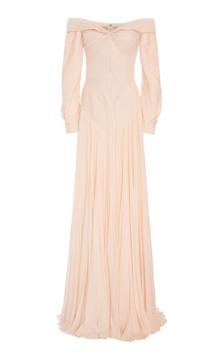 Zac Posen Pleated Off-the-shoulder Gown