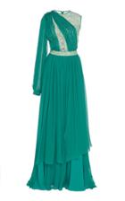Costarellos Lace-accented One-sleeve Silk-chiffon Gown