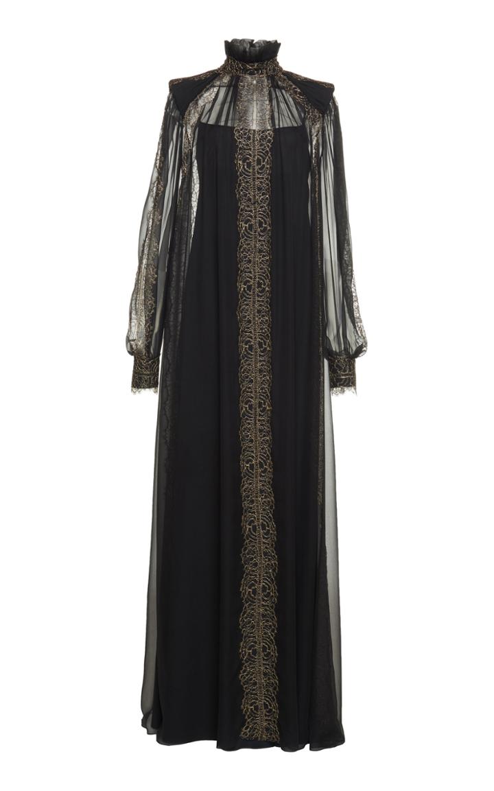 Alberta Ferretti Ruffle High Neck Gown