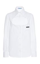 Prada Cotton Poplin Cut Out Blouse With Mother Of Pearl Buttons