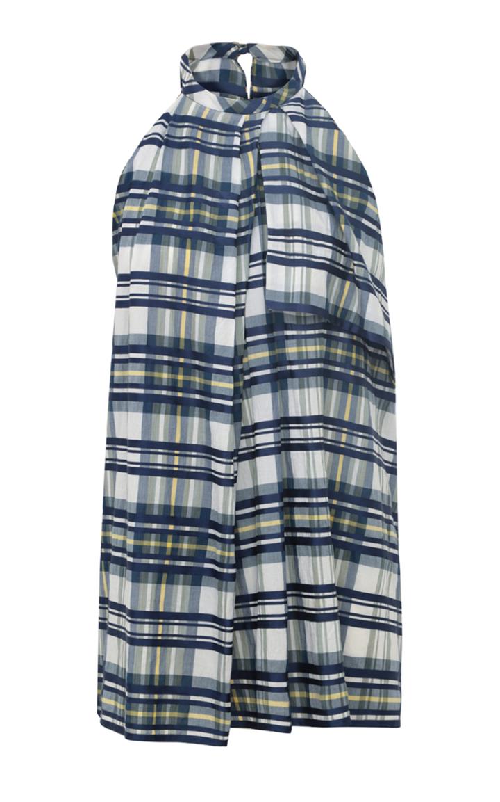 Moda Operandi Martin Grant Asymmetric Draped Plaid Cotton-blend Mini Dress