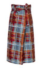 Stella Jean Plaid Belted Midi Skirt