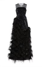 Moda Operandi Huishan Zhang Grace Sequinand Feather Embellished Silk Gown Size: 6