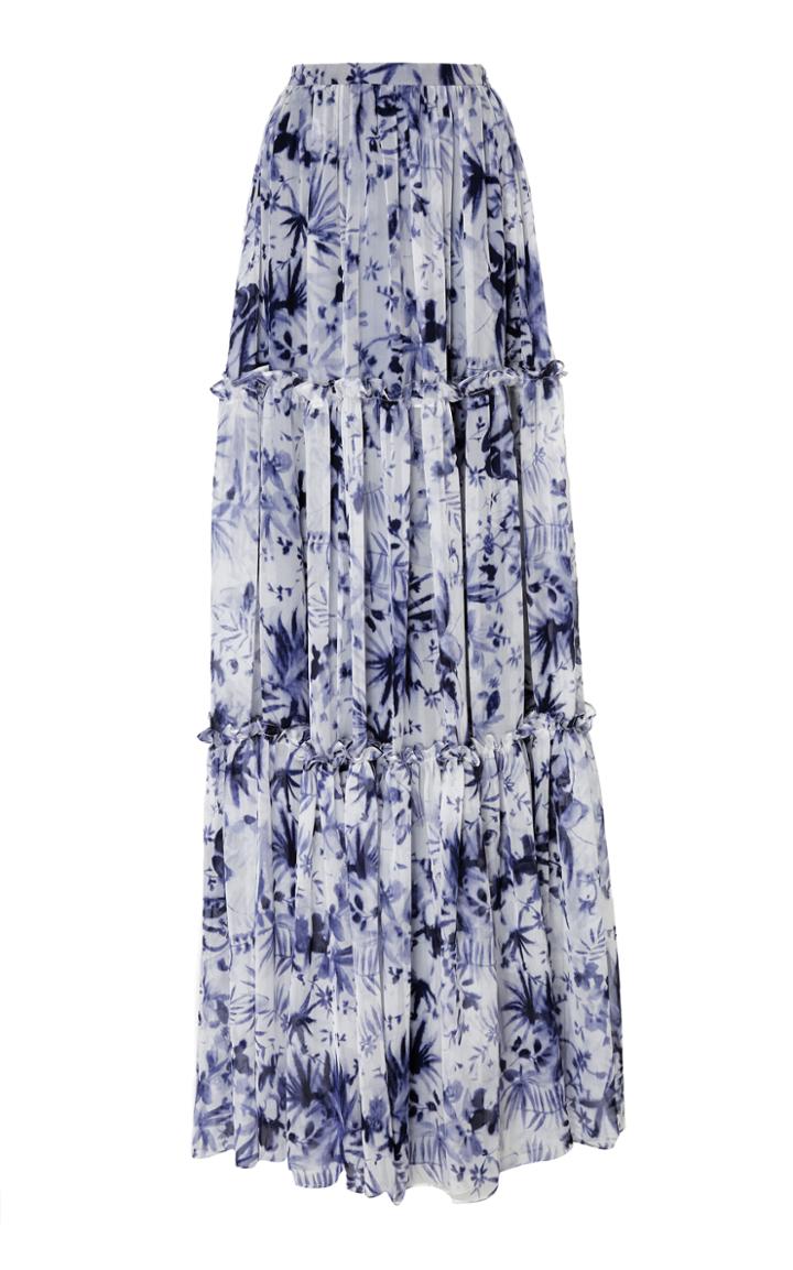 Oday Shakar Printed Tiered Ruffle Skirt