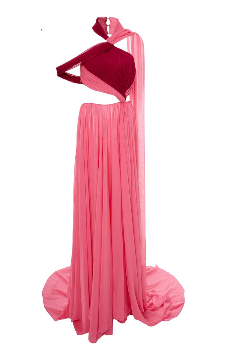 Prabal Gurung Charlotte Twist Halter Side Cut-out Gown