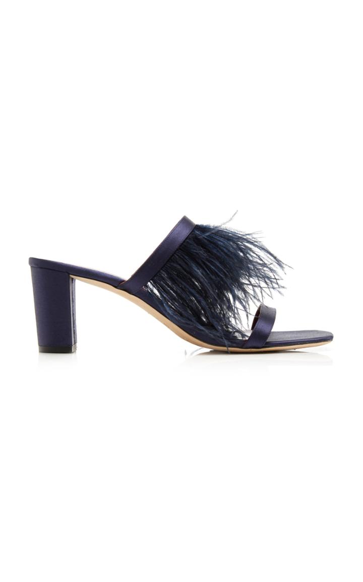 Staud Franka Feather-embellished Satin Sandals