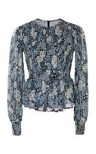 Ganni Elm Printed Georgette Peplum Top