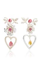 Rodarte Silver Flower Heart And Strawberry Earrings With Swarovski Crystal Details
