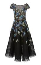 Marchesa Embroidered Grid Tulle Tea Length Gown