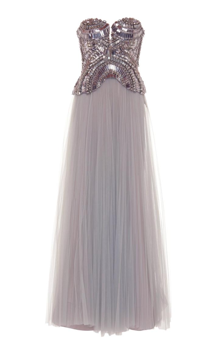 Alberta Ferretti Strapless Embroidered Tulle Gown