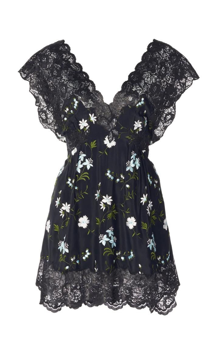 Paco Rabanne Lace Trim Satin Floral Top