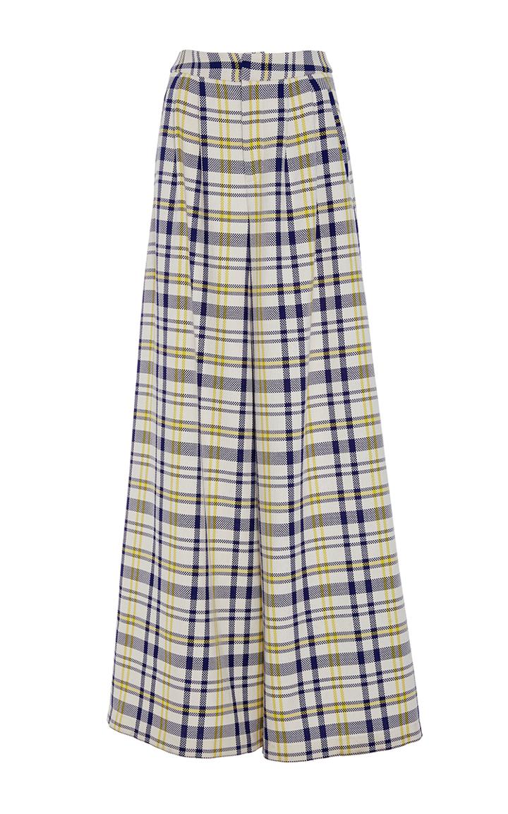 Adam Lippes Plaid Cotton And Linen Wide Leg Pant