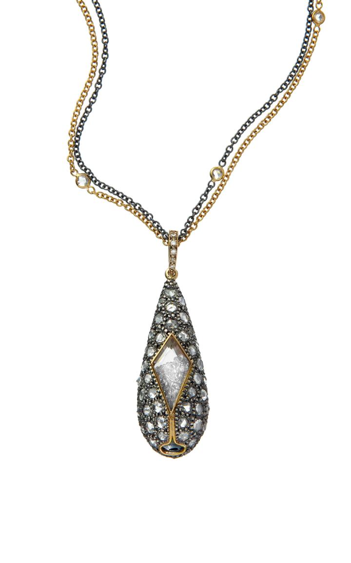 Moritz Glik 18k Gold, Blackened Silver, Diamond And Sapphire Necklace