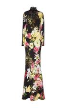 Naeem Khan Long Sleeve Floral Gown
