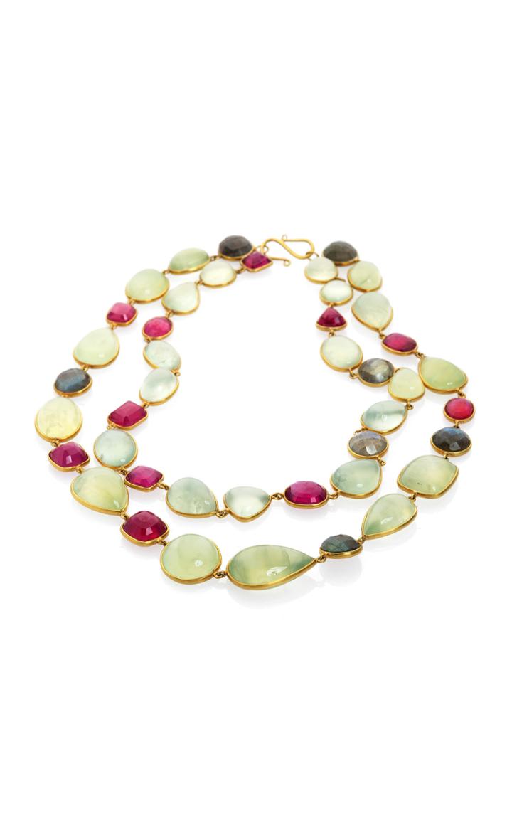 Bahina Ruby, Labradorite, Praynite 18k Yellow Gold Necklace