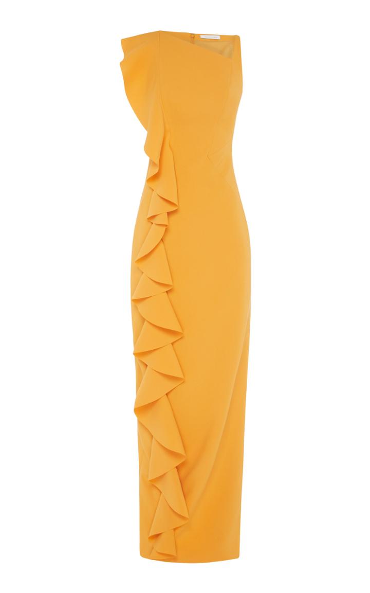 Rachel Gilbert Farah Frill Stretch Crepe Gown