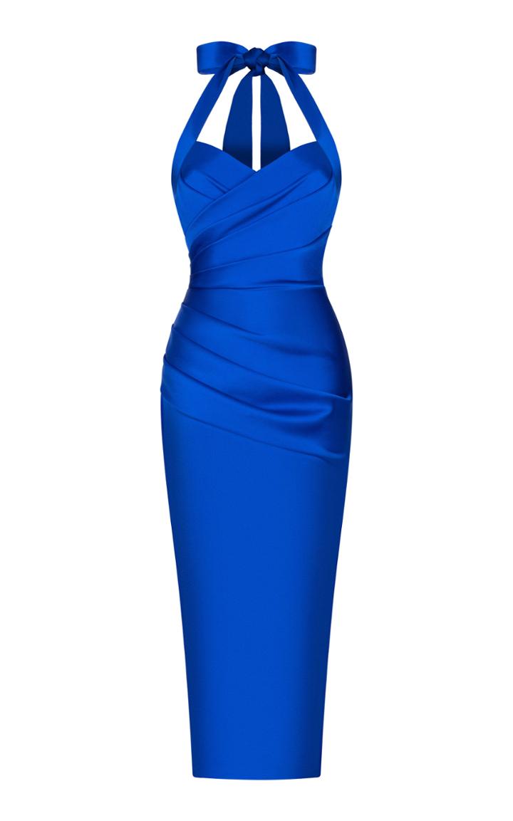 Moda Operandi Rasario Draped Satin Midi Dress With Wide Straps