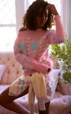 Moda Operandi Loveshackfancy Gizela Heart-knit Cotton-blend Sweater