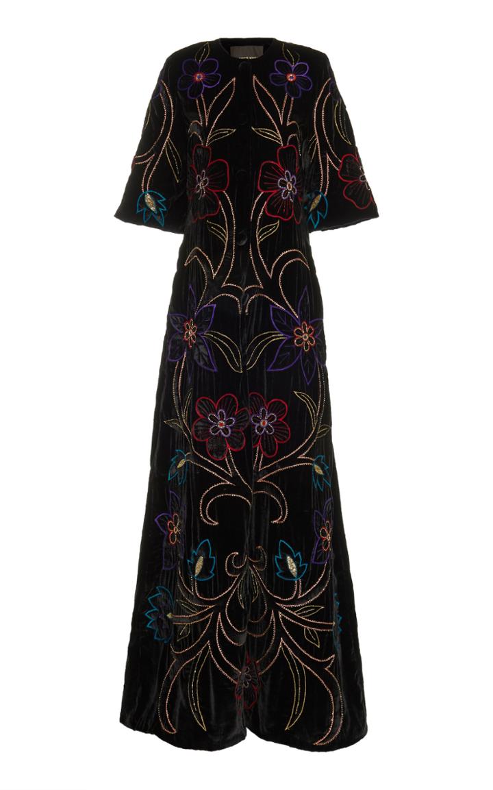 Naeem Khan Floral Embroidered Velvet Coat