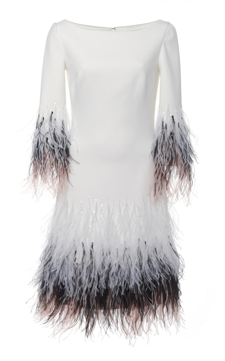Pamella Roland Ostrich Feather Crepe Cocktail Dress