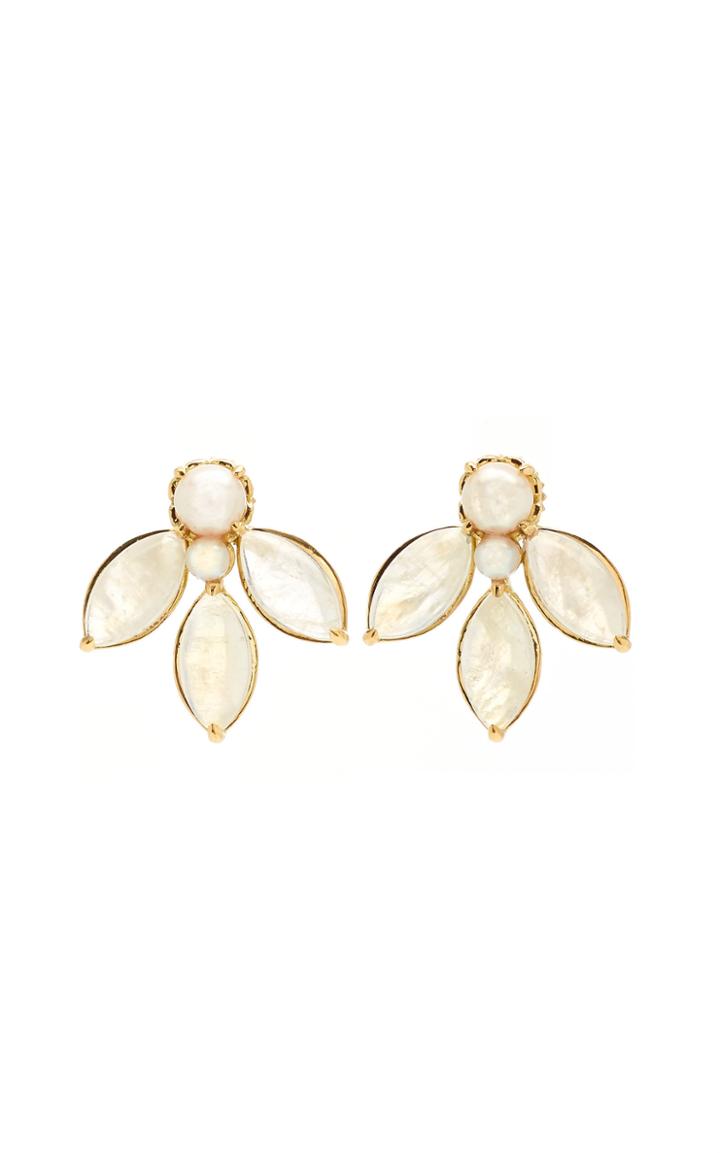 Jamie Wolf 18k Yellow Gold Pearl And Rainbow Moonstone Stud Earring