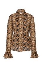 Michael Kors Collection Bell Sleeve Snakeskin Silk Shirt