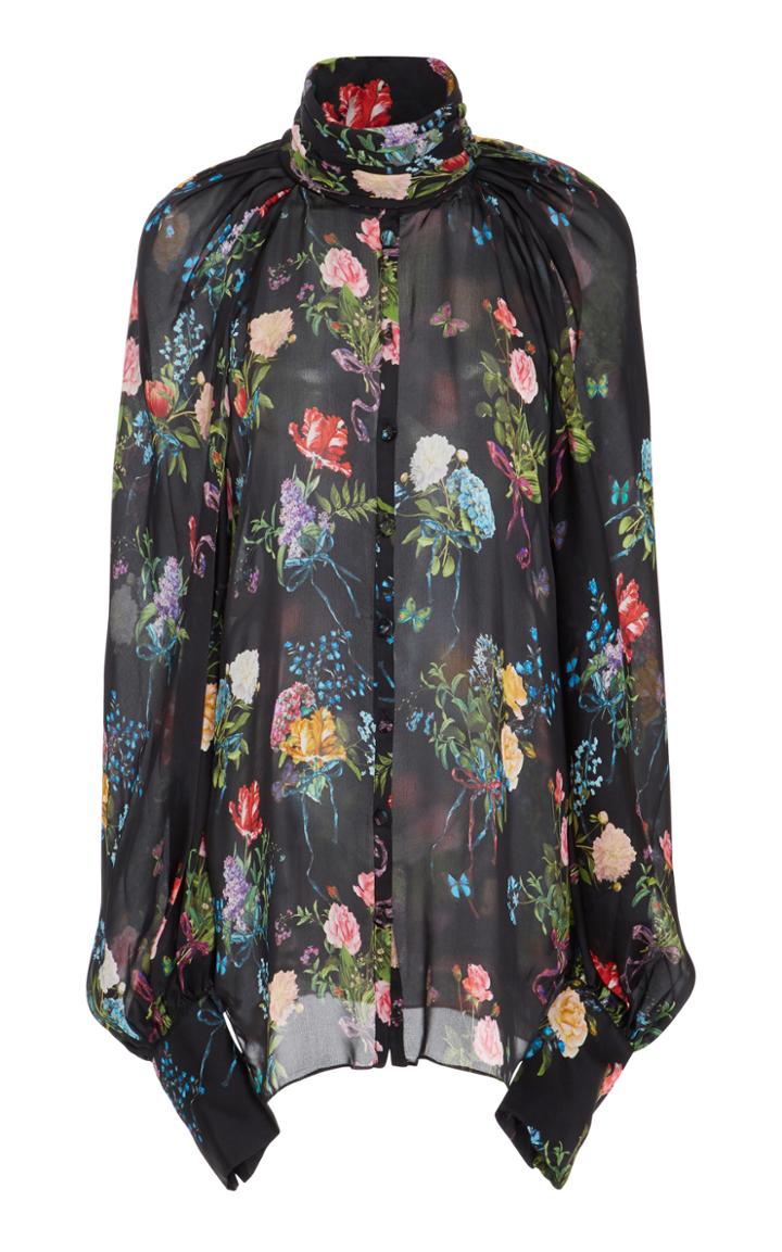 Monique Lhuillier Floral Printed Turtleneck Blouse