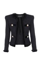 Balmain Collarless Tweed Button Jacket