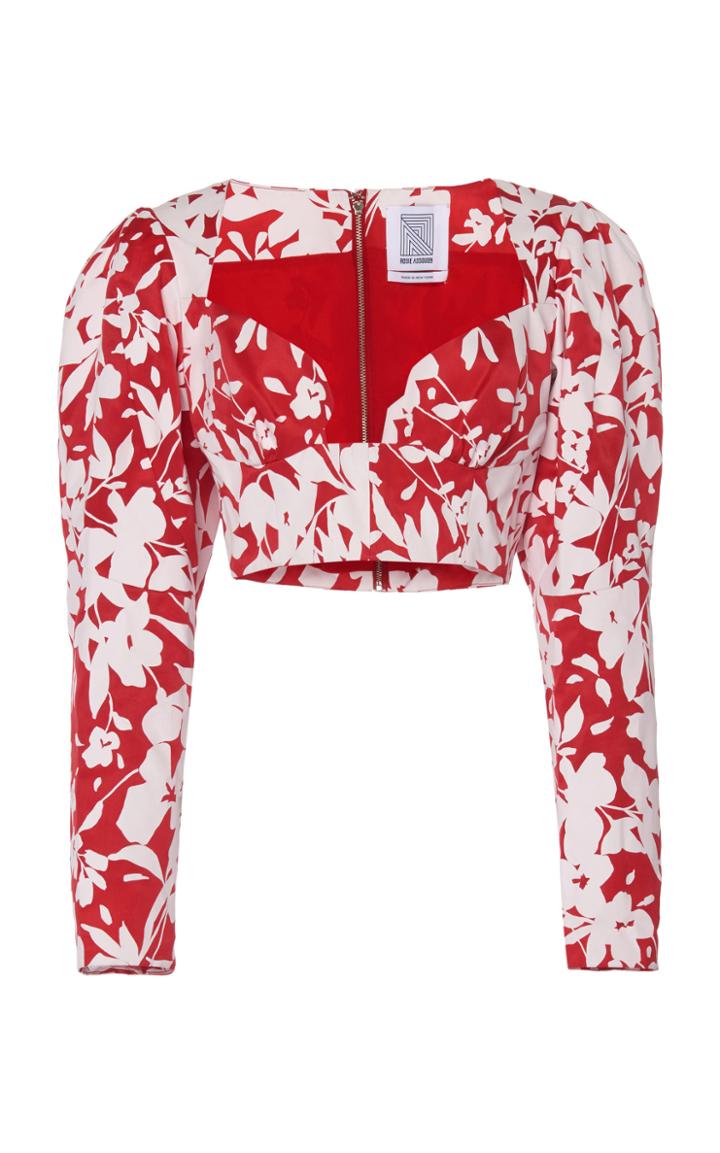 Rosie Assoulin Don't Call Me Sweetheart Floral-patterned Silk Crop Top