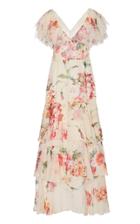 Moda Operandi Marchesa Floral-printed V-neck Silk Gown Size: 2