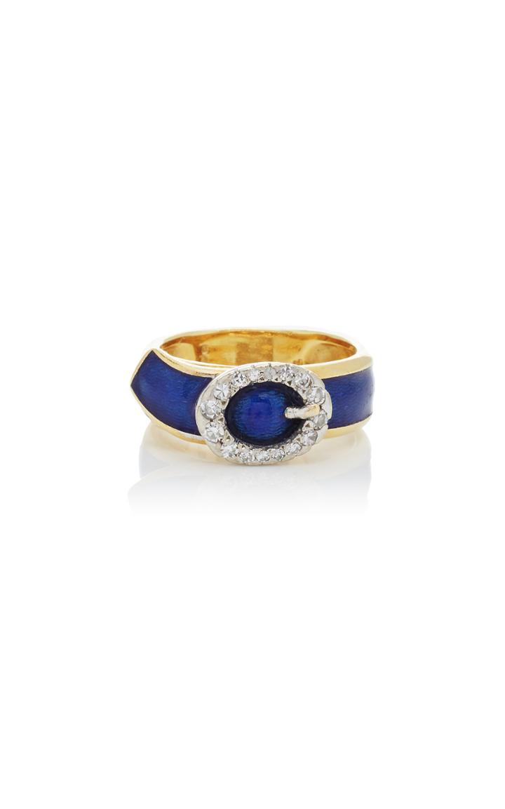 Mahnaz Collection Limited Edition Diamond And Enamel On 18k Gold Buckle Ring By Kutchinsky C.1972
