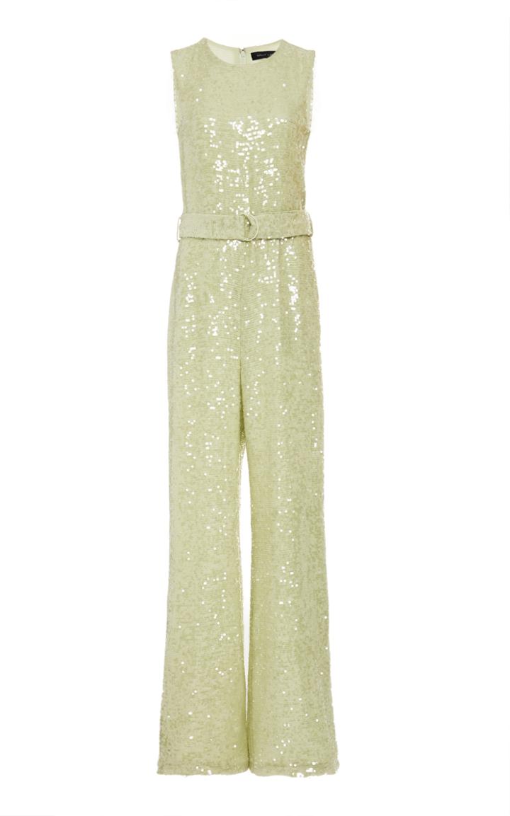 Lapointe Sequin Viscose Sleeveless Crewneck Belted Jumpsuit