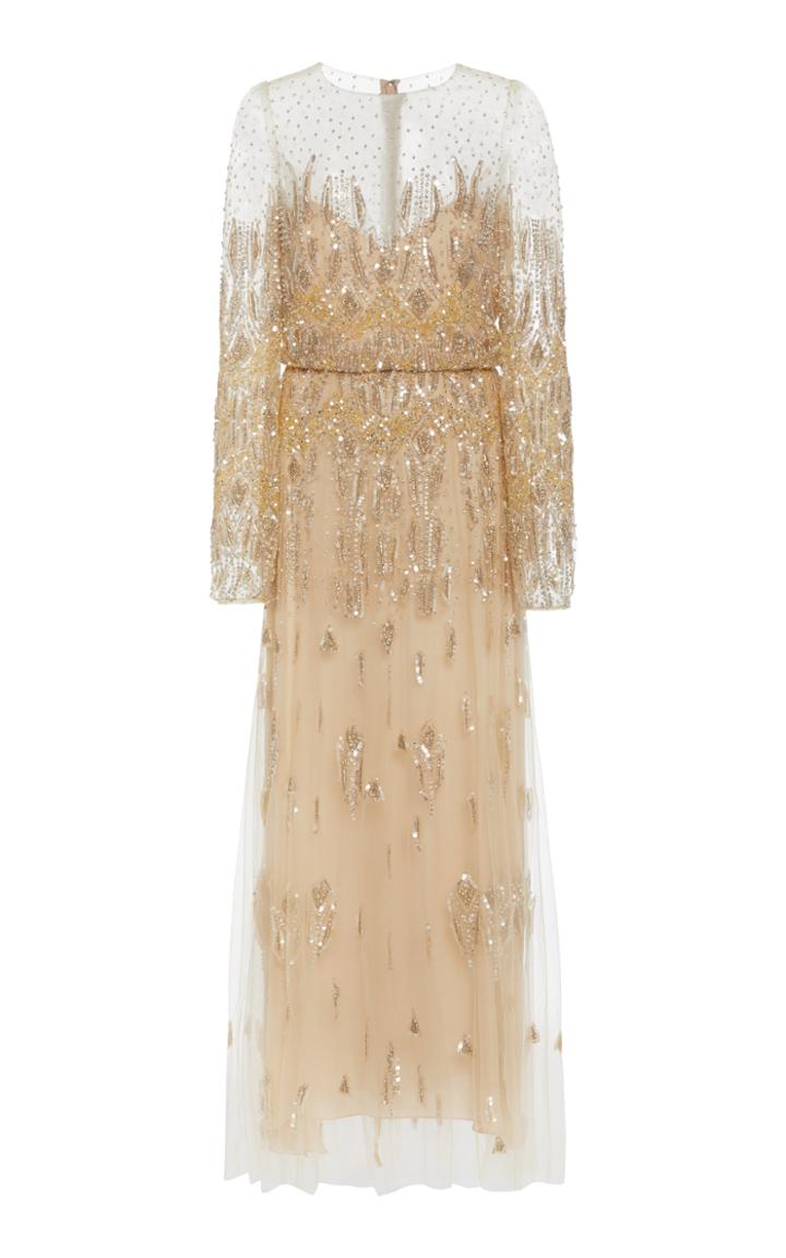 Moda Operandi Monique Lhuillier Beaded Chiffon Tea-length Dress Size: 2