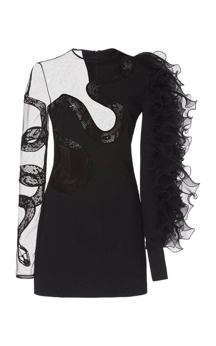 David Koma Snake Lace Ruffle Mini Dress