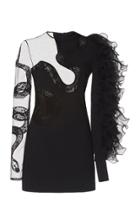 David Koma Snake Lace Ruffle Mini Dress