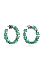 Nina Runsdorf M'o Exclusive: One-of-a-kind Emerald Square Hoop Earrings