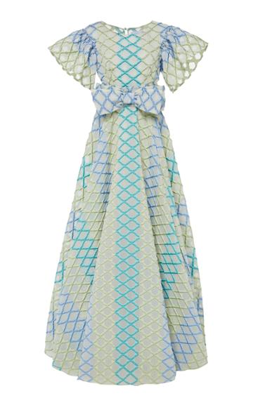 Luisa Beccaria Jacquard Fil-coupe Diamond Shape Cap Sleeve Gown