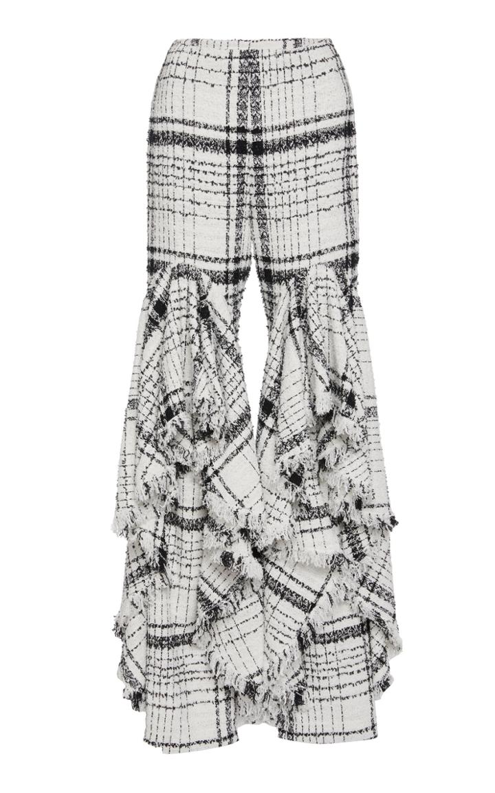 Brock Collection Oswald Ruffle Tweed Straight-leg Pants
