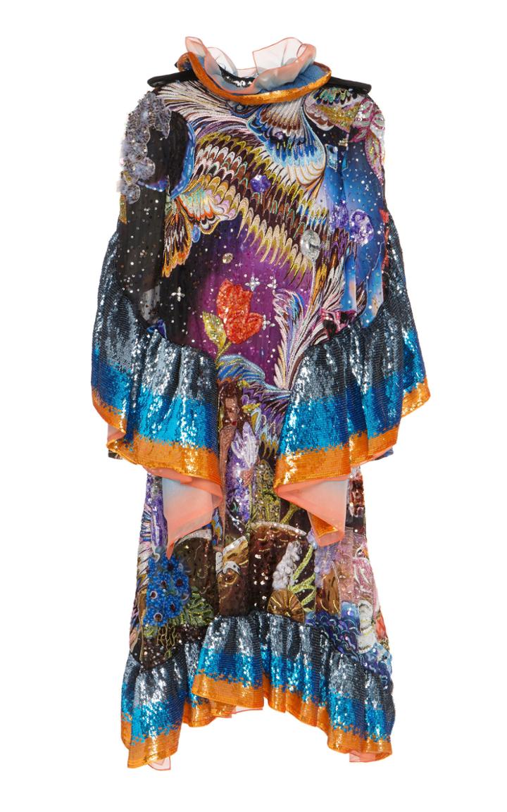Mary Katrantzou Graphic Sequined Satin Midi Dress