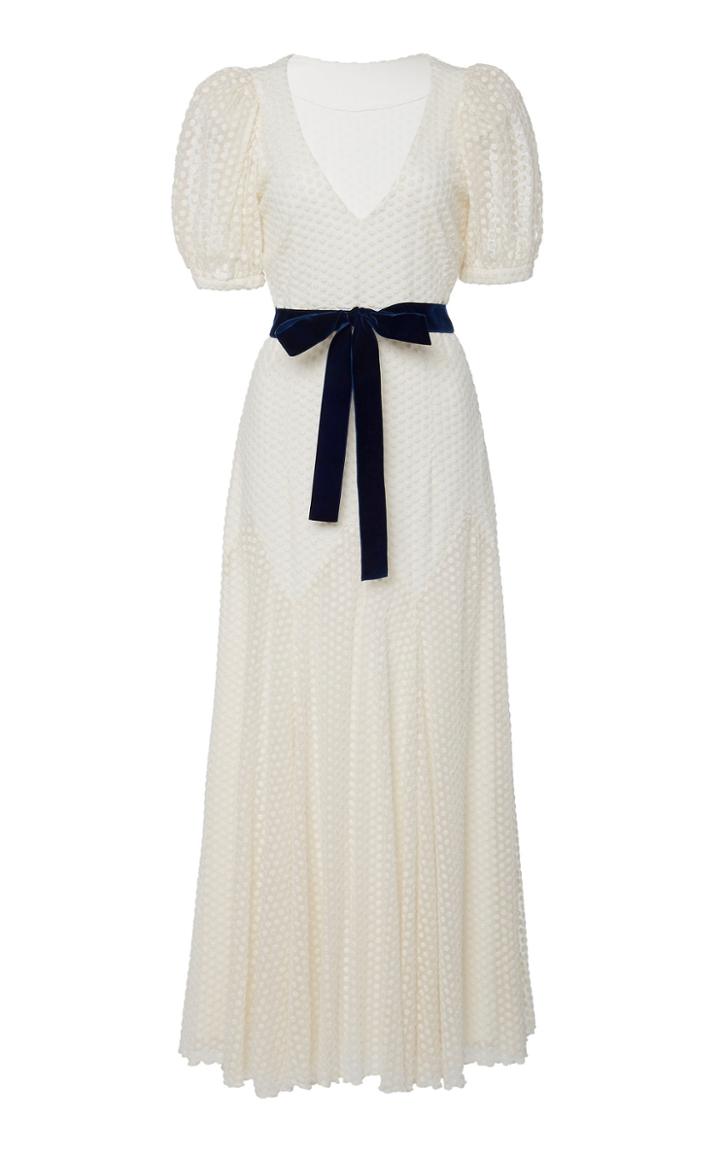Black Iris Daisy Cotton Dot Embroidered Tulle Midi Dress