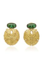 Silvia Furmanovich Sculptural Botanical Gold Sand Dollar Drop And Tourmaline Earrings