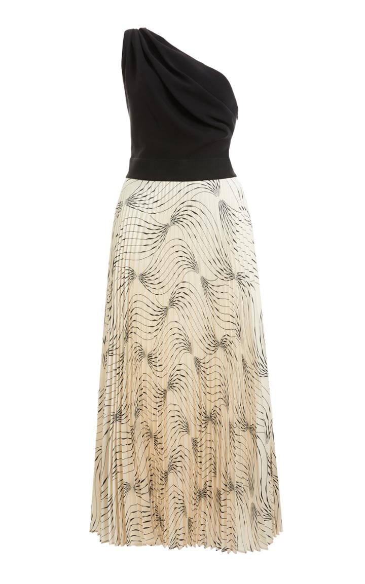 Victoria Victoria Beckham Printed Twill One-shoulder Midi Dress