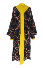 Rokh Contrast Collar Asymmetric Printed Silk Dress