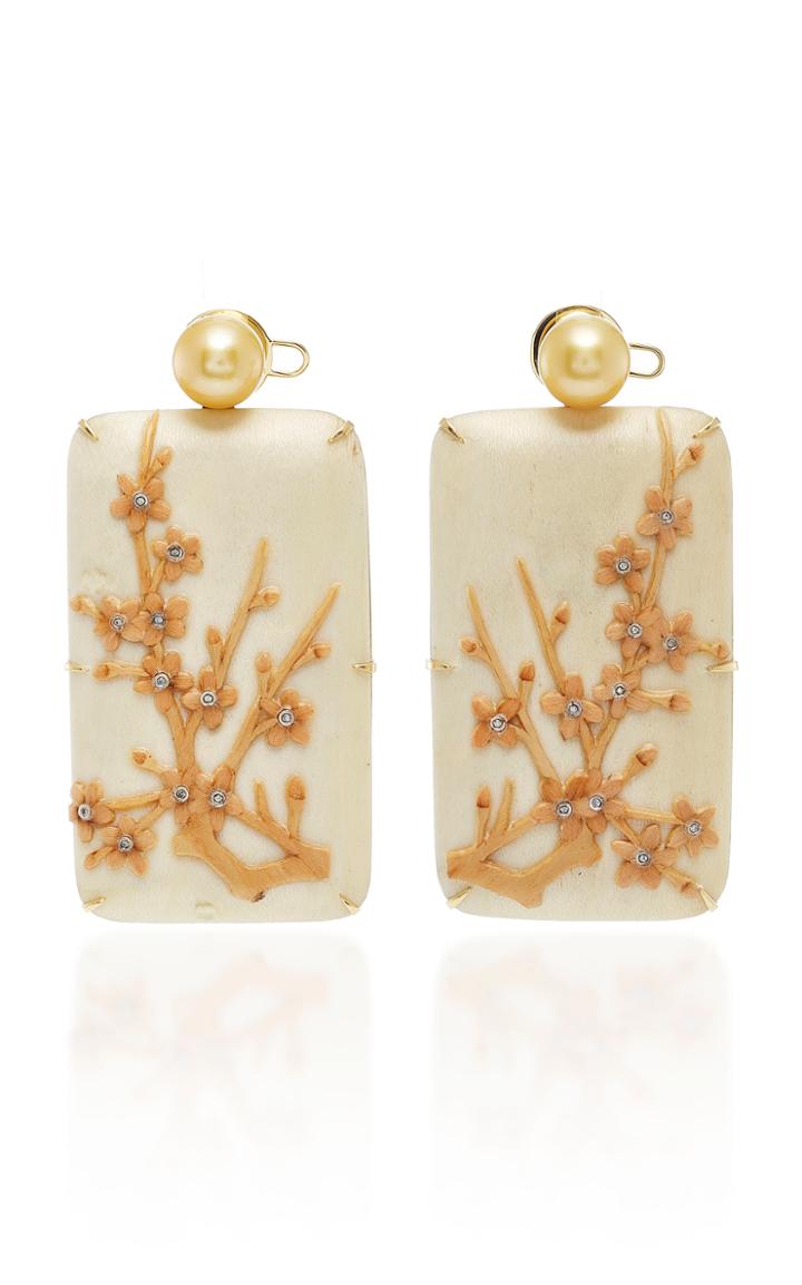 Silvia Furmanovich Marquetry White Floral Rectangular Earrings