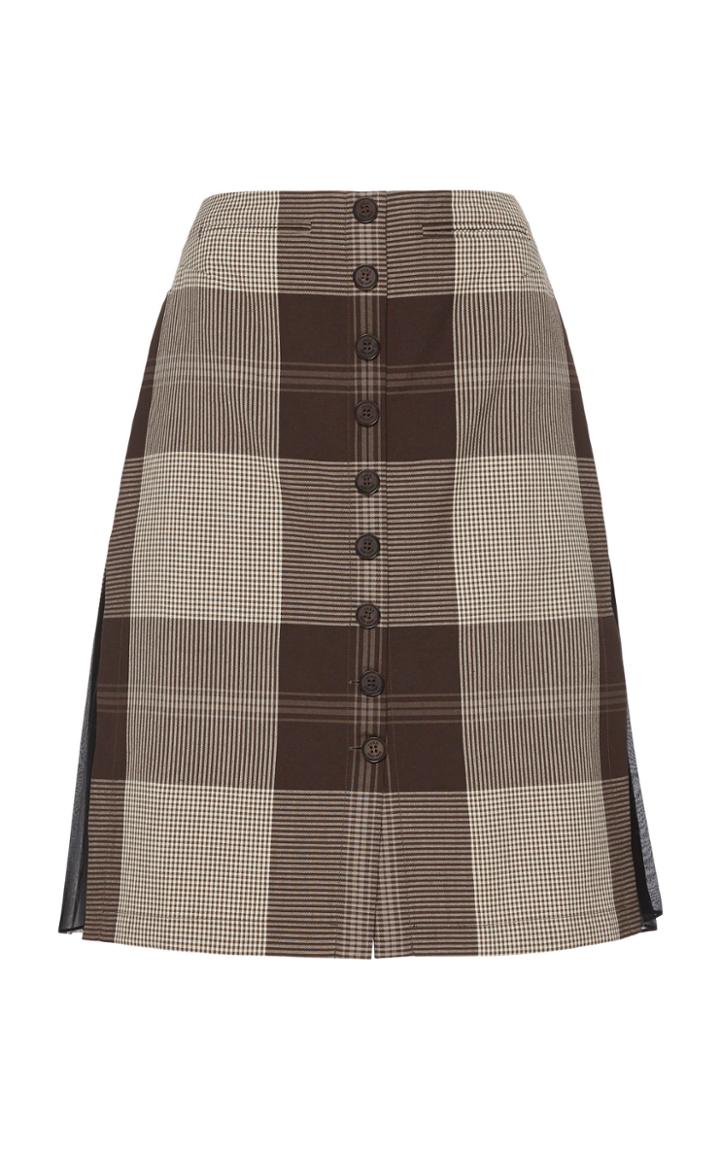 Moda Operandi Rokh Gingham Pleated Cady Skirt Size: 36